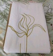 IKEA Discontinued White/Green Flower 100% Cotton Ring Top Curtains 55"x118"