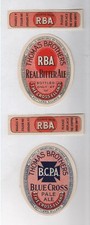 Thomas Brothers, The Cross, Elland, 2 x old oval beer labels + 2 Stopper (1930s)