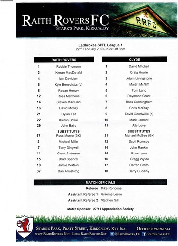 Raith rovers clyde spfl - v,