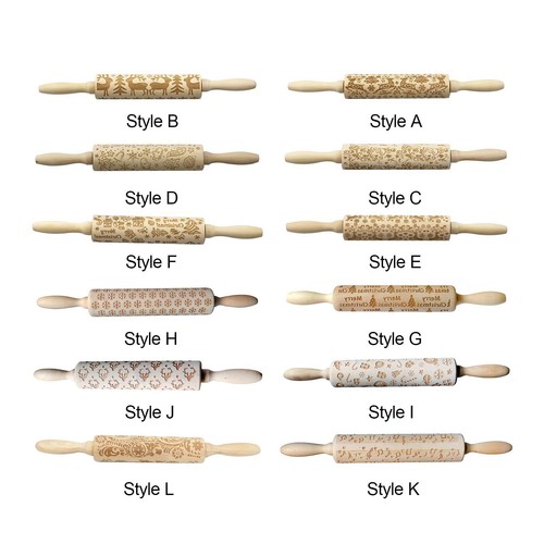 Wooden rolling pin embossed - wooden,
