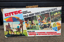 Ritec Fold Up Picnic Table Chair Set Portable Carry Camping Vintage 1970s Wood