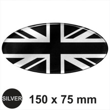 Oval RETRO Union Jack Flag 150X75mm Silver Black Sticker Dome 3D UK GB Decal car