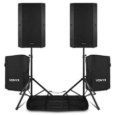 Vonyx VSA15P 15" Passive DJ Speakers with Stands and Covers - PA System for DJs
