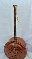 Antique Copper Bed Warmer / cook pan, Chestnut Roast Wrought iron Handle Rustic