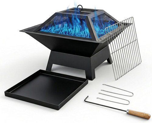 Square fire pit bbq - fire,
