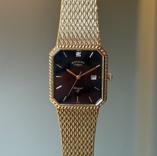 Vintage Rotary Diamond  Q Gents Unisex Gold Plated Wristwatch Black -New Battery