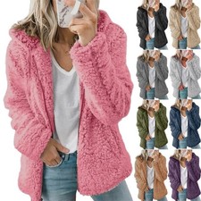 Womens Teddy Bear Fleece Fluffy Hooded Coat Ladies Hoodies Jacket Zip Up Outwear