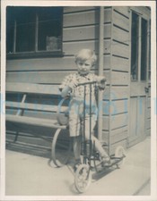 1952 photo Boy With scooter at wooden hut Longleat  4.5x3.5"