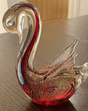 Vintage Glass Swan Red Gold And Blue