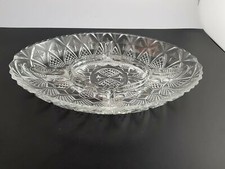 Vintage Pressed Glass Oval Relish Dish Diamond Pattern Scalloped Edge Serving