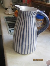 blue pinstriped studio pottery jug TP mark