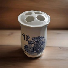 Willow Pattern Flower Vase / Toothbrush Mug, White & Blue, Porcelain, Vintage.