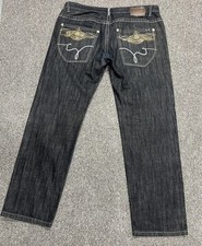 VTG Y2K Ecko UNLTD Crown Embroidered Jeans Size 40  Black Baggy  RARE RN 93536