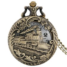 Fine Engraved Skeleton Pocket Watch Quartz Large Pocket Watch with Necklace