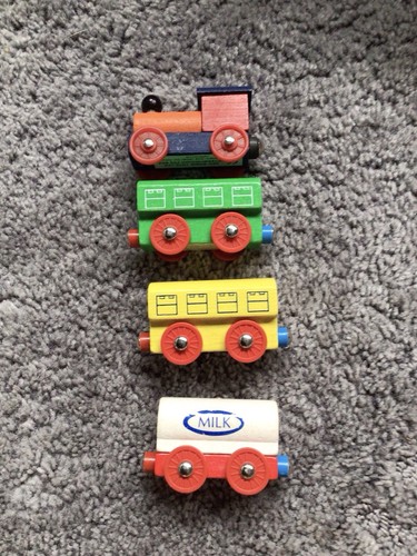 Wooden train and carriages - and,
