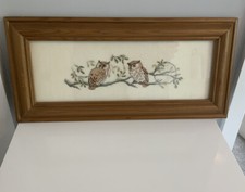 PRETTY VINTAGE FRAMED CROSS STITCH WISE OLD OWL MOTHERS DAY 1997