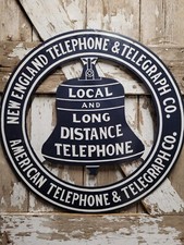VINTAGE NEW ENGLAND TELEPHONE PORCELAIN SIGN OLD 30" AMERICAN TELEGRAPH PHONE