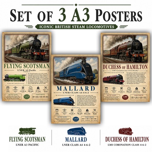 British steam train - poster, set