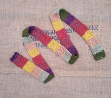 Long multicolour striped skinny scarf, 100% merino wool, hand knitted