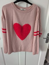 Next Pink With Red Heart Jumper size 12
