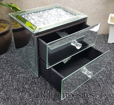 NEW JEWELLERY BOX CRUSHED CRYSTAL JEWEL TRINKET GLASS  BOX GIFT 2 DRAWER FRONT