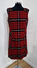 Laura Ashley Tartan Dress UK 14 Plaid Wool Feel Pinafore Sleeveless Pockets Red