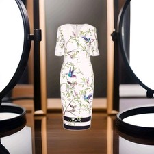 TED BAKER Highgrove Hummingbird Floral Midi Dress Size 3 ~ Uk 12  Wedding Guest 