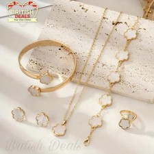 5 Pcs Leaf Clover Jewellery Set For Women Necklace Earrings Bangle Ring Bracelet