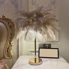 Light Tan Ostrich Feather Table Lamp Rechargeable Modern Romantic Decoratio