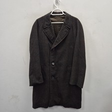 Crombie Vintage Dunn & Co Wool Plaid Overcoat Finance Coat Jacket Size Large