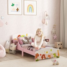 Toddler Bed, Cute Animal-Themed Kids Bed Frame w/ Safety Rails, 143 x 77 x 60cm