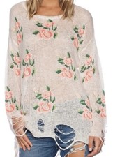 Wildfox White Label Prairie Rose Lennon Destroyed Jumper Size M Wool Free P&P