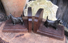 Vintage pair of Art Deco scottie dog bookends figure models bronze wood 1930's
