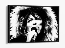 TINA TURNER SINGER BLACK & WHITE -FLOAT EFFECT FRAMED CANVAS WALL ART PRINT