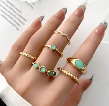 Gift Set of 6 Golden Midi Rings Boho Summer Fashion Jewellery Bohemian Beachwear