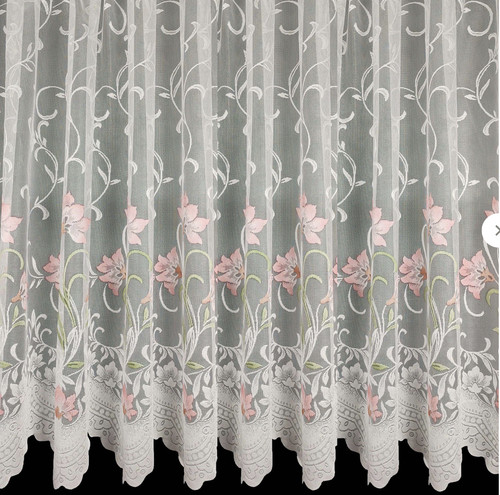 Coloured floral white net - white,