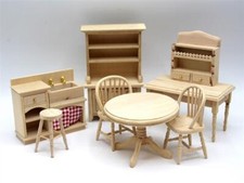 Dolls House Unfinished Kitchen Furniture Set Old Fashioned Bare Wood 1:12 Scale