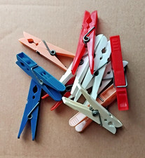 11 vintage weathered coloured colourful plastic clothes pegs pins Assorted