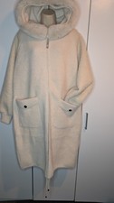 Italian long alpaca coat with astrakhan details, size UNI, cream