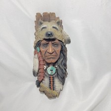 Native American Wall Plaque Indian Chief With Wolf Headdress Decor 3D