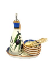 Olive Oil Dispenser Set 4 Dish Tray Ceramic Maxwell Williams  Uliveto Painted