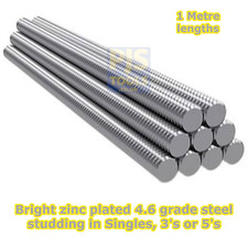 Metric zp steel studding 1m metre zinc plated allthread stud bar threaded rod
