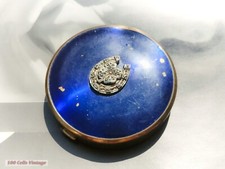 Blue MISSING MIRROR-Lucky Horseshoe-Vintage Powder Compact-Make Up-0i