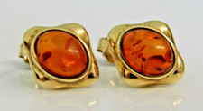 PAIR OF VINTAGE 9ct GOLD REAL AMBER FULLY HALLMARKED STUD EARRINGS