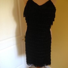 Black Flapper Fringed Gatsby Dress Small 10-12