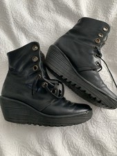 Fly London Women's Leather Wedge Heal Boots- 38