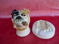 Beautiful Porcelain Figurine Bulldog with Cigar Ashtray Ens (Thuringia)!