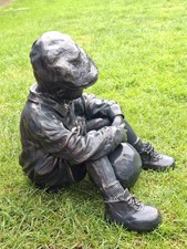 Football Boy Statue Sitting, Old Bronze Effect, Outdoor Decorative