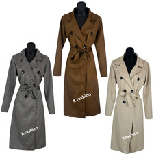 Womens Long Waterfall Italian Duster Coat Ladies Belted Drape Trench Jacket 8-14