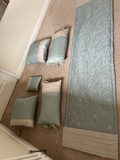 Chartwell Duck Egg Bedding Quilted Bed Runner And 5 Cushions. 